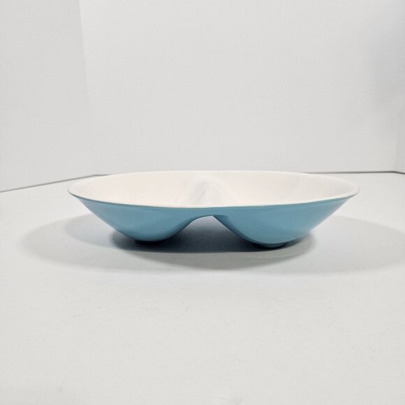 Vintage Mikasa Cera Stone Divided Serving Dish Blue & White Ceramic Oval MCM - Picture 8 of 8
